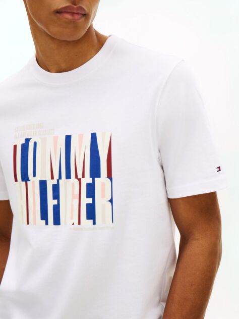 White Multicolour Logo Graphic Crew Neck T-Shirt  Men
