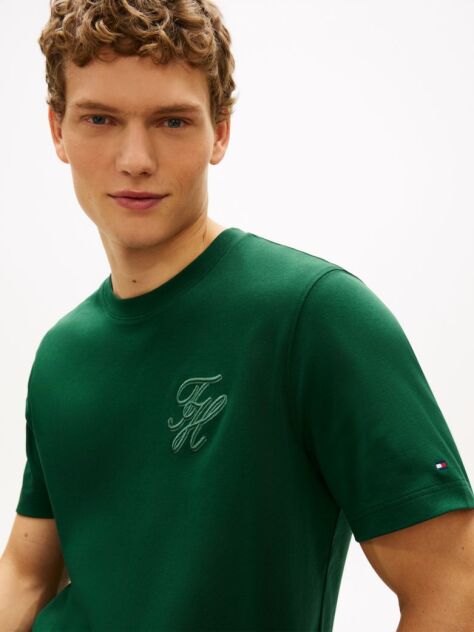 Πράσινο T-Shirt Με Tonal Κεντητό Λογότυπο Και Κλασική Λαιμόκοψη  Άνδρες