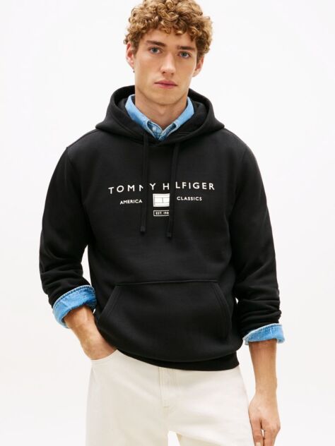 Black Logo Terry Drawstring Hoody  Men