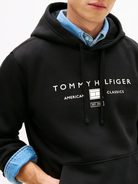 Black Logo Terry Drawstring Hoody  Men