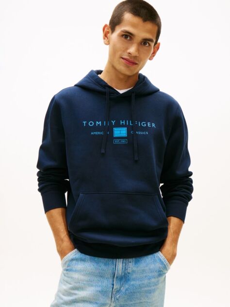 Blue Logo Terry Drawstring Hoody  Men