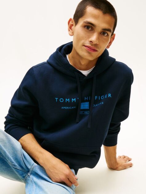Blue Logo Terry Drawstring Hoody  Men
