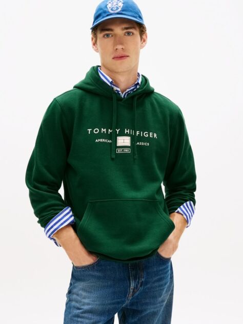 Green Logo Terry Drawstring Hoody  Men