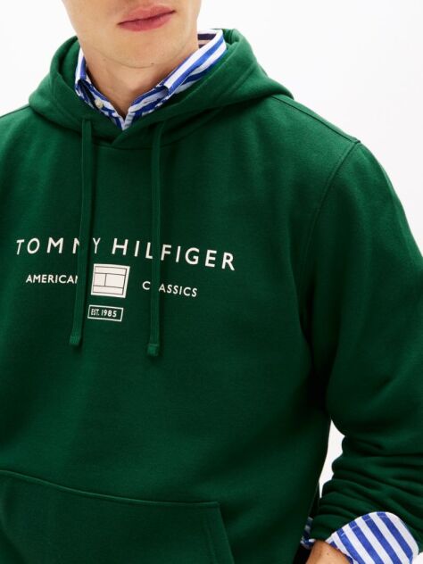 Green Logo Terry Drawstring Hoody  Men