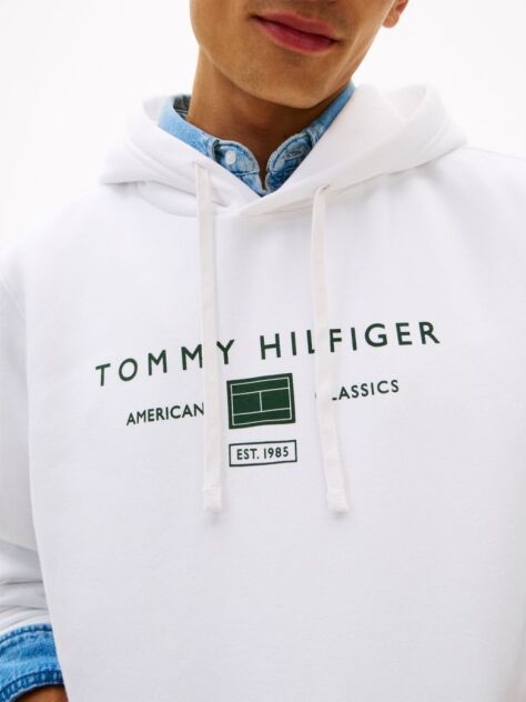 White Logo Terry Drawstring Hoody  Men