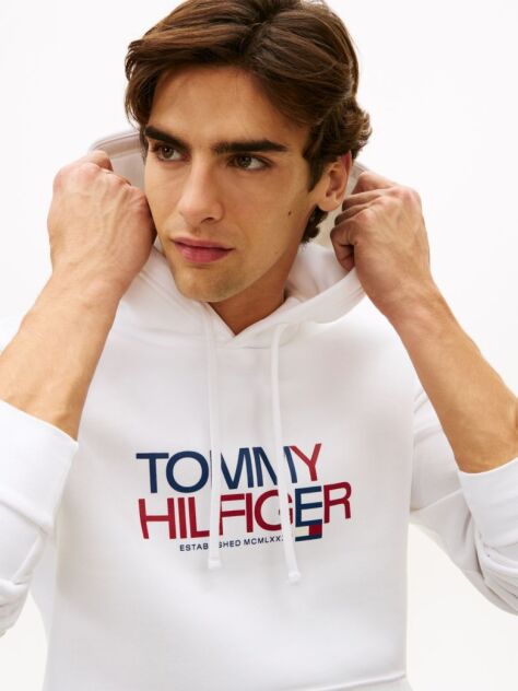 White Logo Graphic Hoody  Men