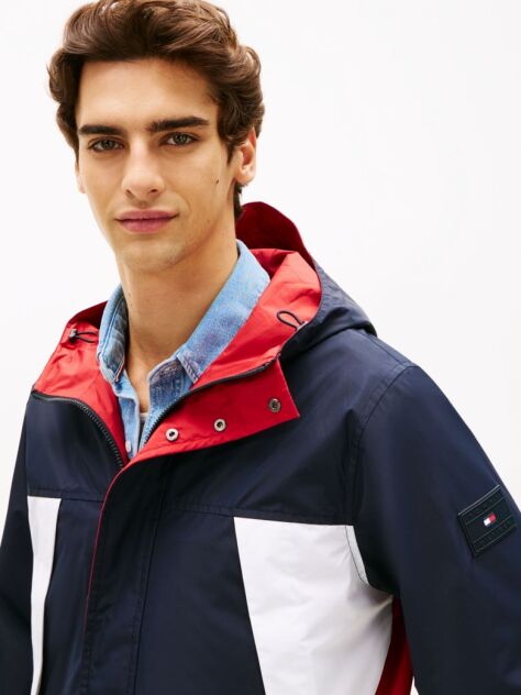 Blue Reversible Colour-Blocked Hooded Jacket  Men