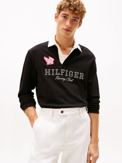 Black Logo Appliqué Relaxed Rugby Polo Shirt  Men