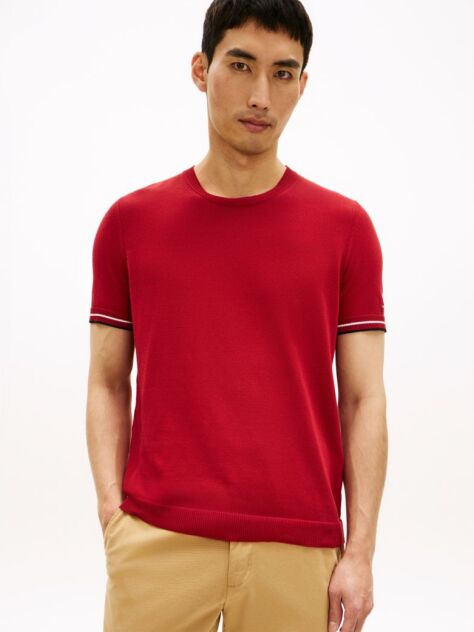 Red Smart Casual Tipped Technical Knit T-Shirt  Men