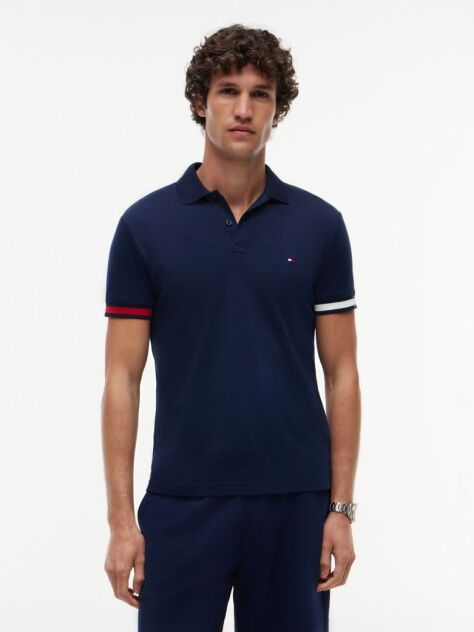 Blue Slim Fit Interlock Knit Tipped Polo Shirt  Men