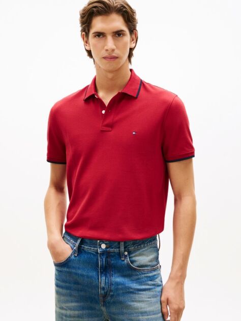 Red Regular Fit Tipped Pique Polo Shirt  Men