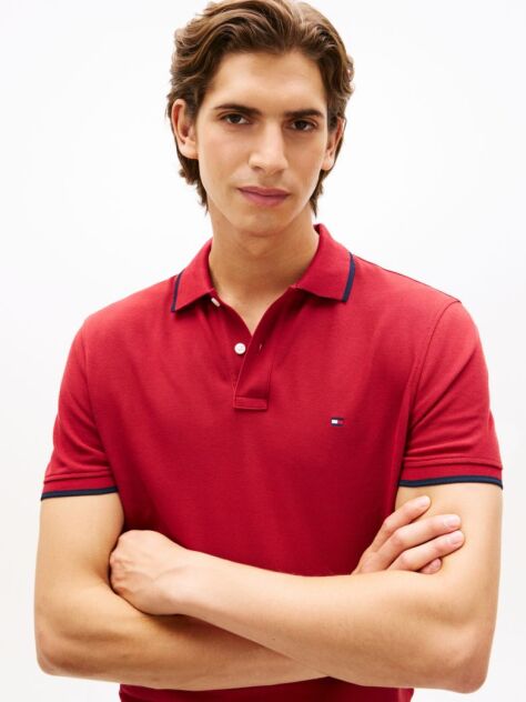 Red Regular Fit Tipped Pique Polo Shirt  Men