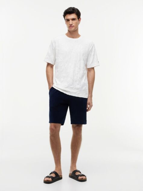 White Towelling Jacquard Relaxed Crew Neck T-Shirt  Men