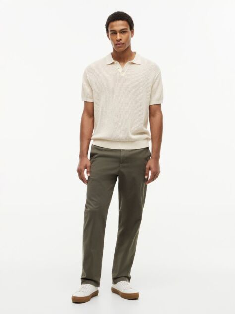 Beige Relaxed Fit Open Knit Polo Shirt  Men
