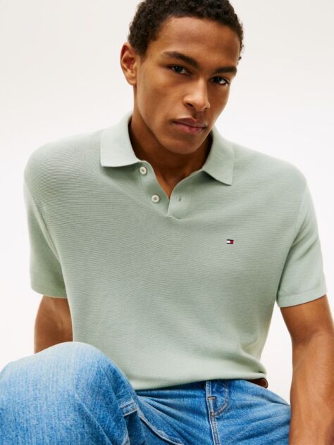 Green Relaxed Fit Knit Polo Shirt  Men