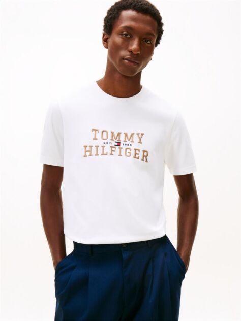 White Logo Embroidery Crew Neck T-Shirt  Men