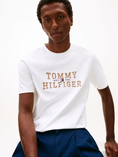 White Logo Embroidery Crew Neck T-Shirt  Men