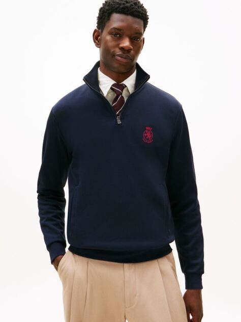 Blue TH Crest Embroidery Quarter-Zip Jumper  Men