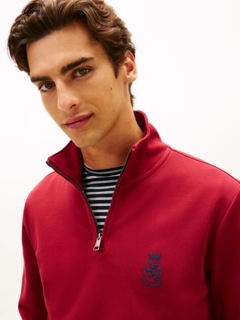Red TH Crest Embroidery Quarter-Zip Jumper  Men