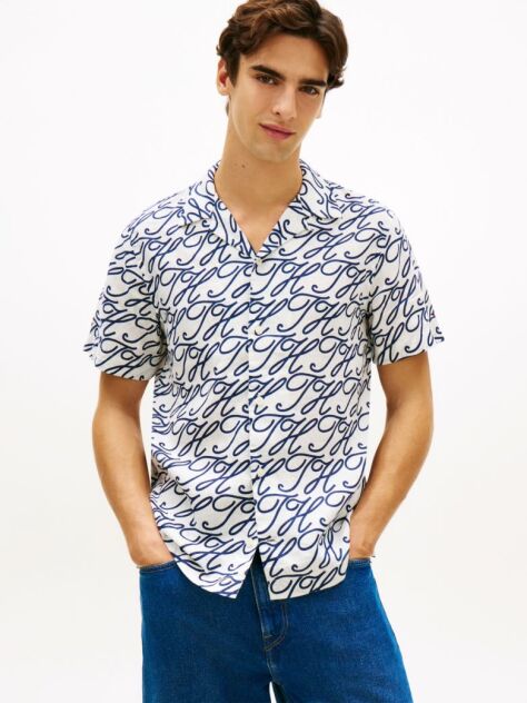 Multi Regular Fit Pure Linen Short Sleeve Shirt  Men