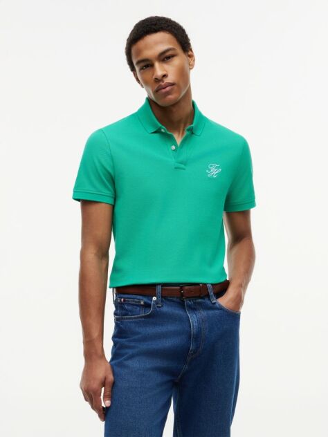 Green Regular Fit Logo Pique Polo Shirt  Men