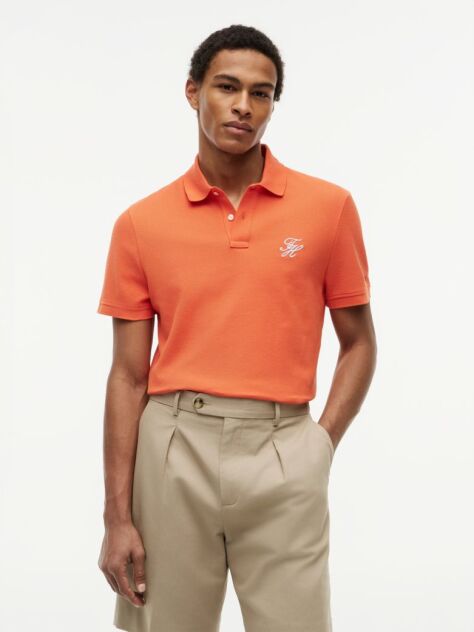 Orange Regular Fit Logo Pique Polo Shirt  Men