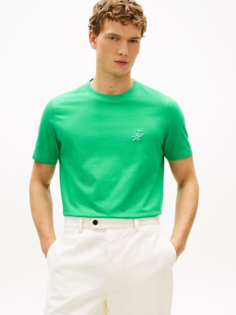 Green Logo Embroidery Jersey T-Shirt  Men