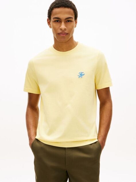 Yellow Logo Embroidery Jersey T-Shirt  Men