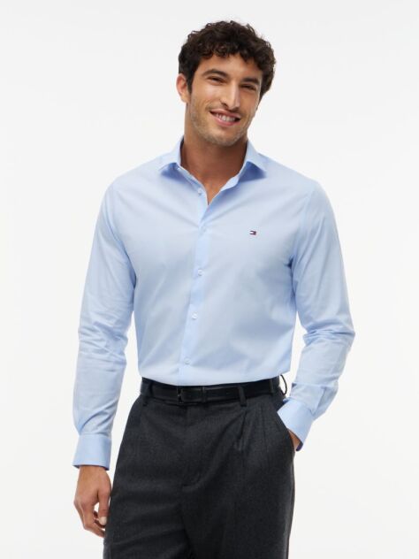 Blue Slim Fit Flag Embroidery Shirt  Men
