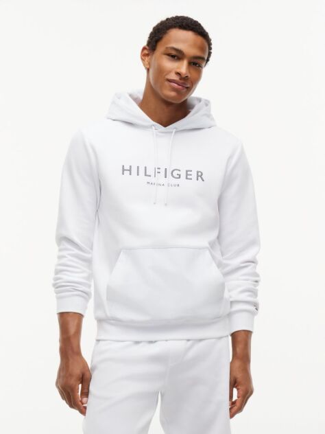 White Logo Drawstring Hoody  Men