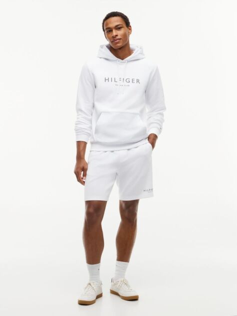 White Logo Drawstring Hoody  Men