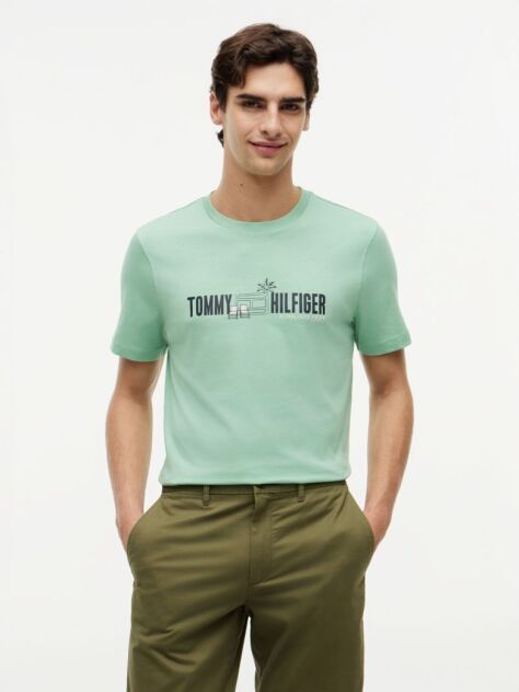 Πράσινο Βαμβακερό T-Shirt Με Λογότυπο  Άνδρες