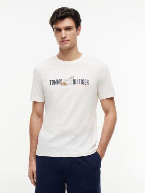 Beige Logo Graphic Jersey T-Shirt  Men