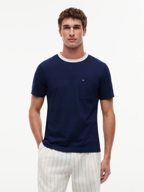 Blue Mesh Collar Jersey T-Shirt  Men