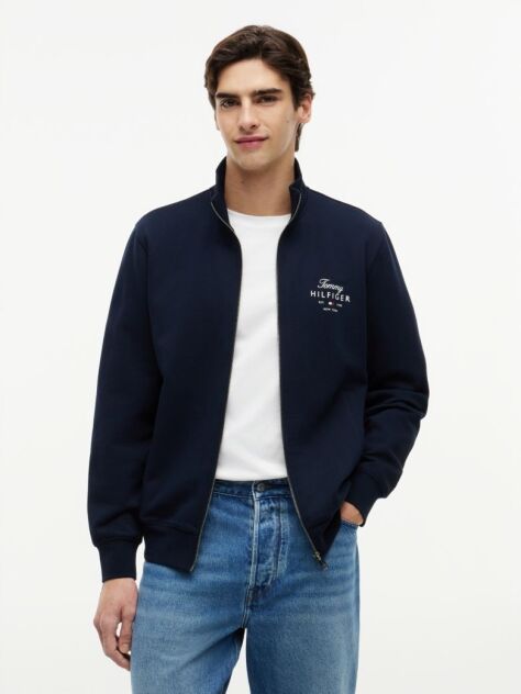 Blue Logo Mock Neck Zip-Thru Sweatshirt  Men