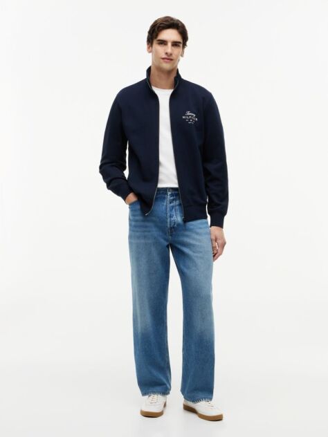 Blue Logo Mock Neck Zip-Thru Sweatshirt  Men