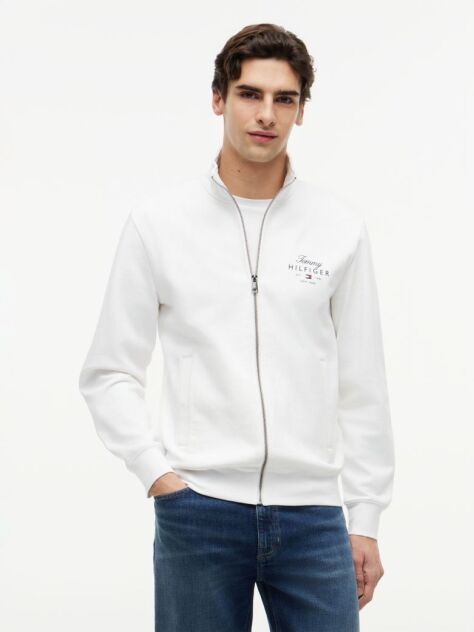White Logo Mock Neck Zip-Thru Sweatshirt  Men