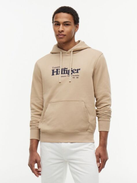 Μπεζ Βαμβακερό Hoody Με Λογότυπο  Άνδρες