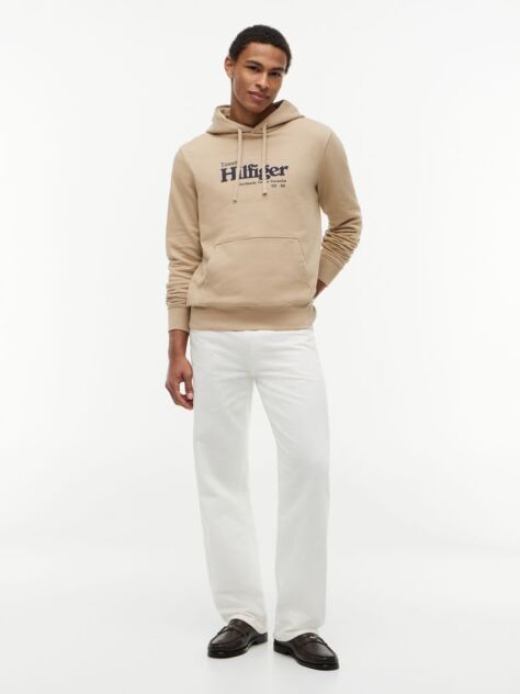 Μπεζ Βαμβακερό Hoody Με Λογότυπο  Άνδρες