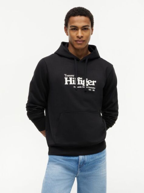 Μαύρο Βαμβακερό Hoody Με Λογότυπο  Άνδρες