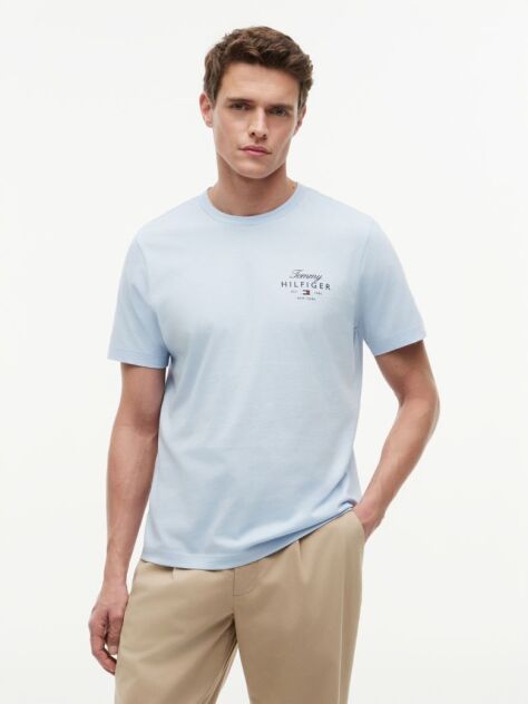 Μπλε T-Shirt Με Κλασική Λαιμόκοψη Και Λογότυπο  Άνδρες