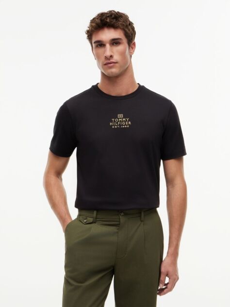 Black Tonal Logo Embroidery Interlock Knit T-Shirt  Men