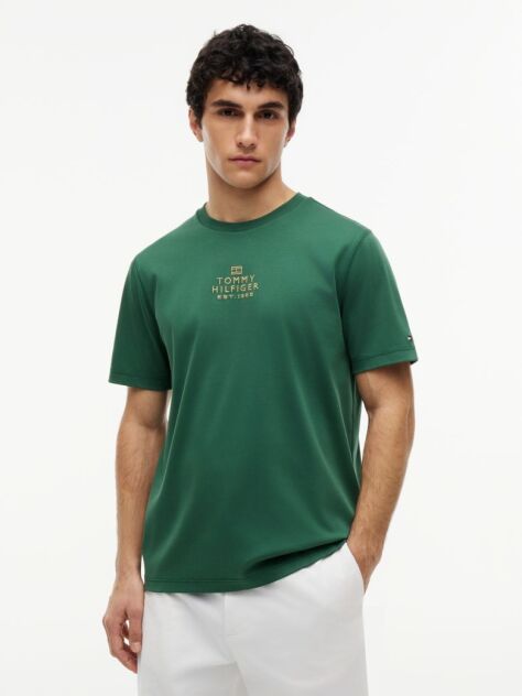 Green Tonal Logo Embroidery Interlock Knit T-Shirt  Men