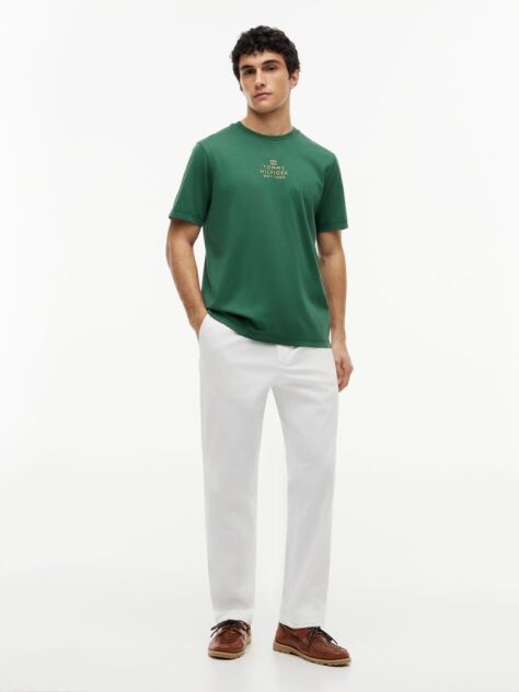 Green Tonal Logo Embroidery Interlock Knit T-Shirt  Men