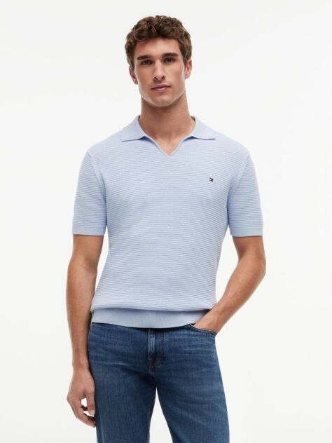 Blue Regular Fit Knit Polo Shirt  Men