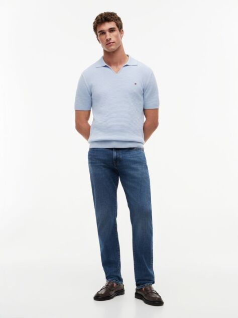 Blue Regular Fit Knit Polo Shirt  Men
