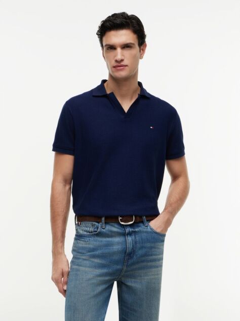 Blue Regular Fit Jacquard Polo Shirt  Men