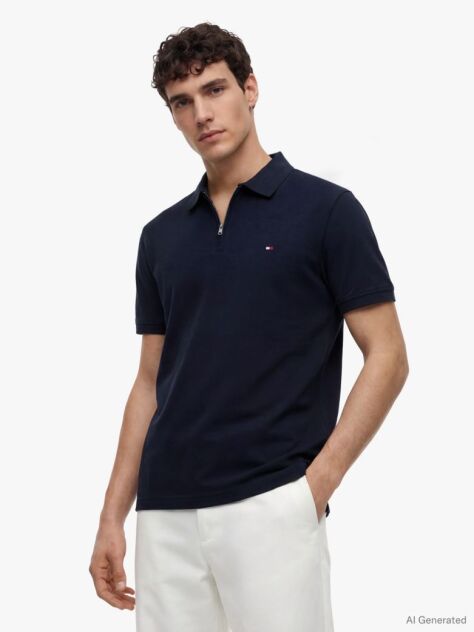 Blue Regular Fit Zip Placket Polo Shirt  Men