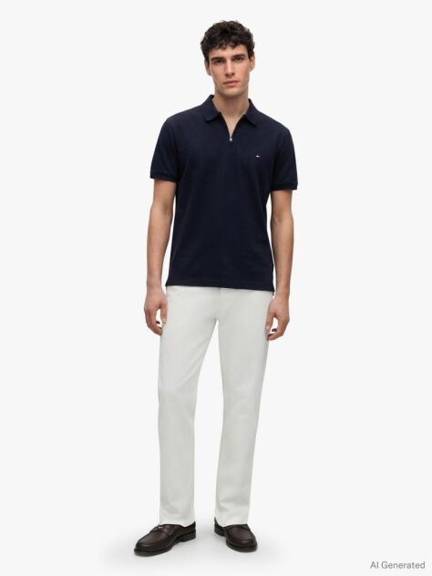Blue Regular Fit Zip Placket Polo Shirt  Men