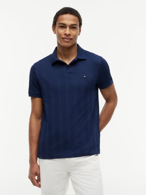 Blue Regular Fit Tonal Stripe Polo Shirt  Men